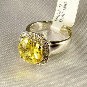 New Vintage Charles Winston Yellow Doublet Cubic Zirconias Halo Silver Ring